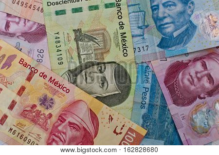 Different Mexican Money Background.