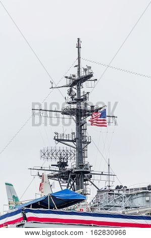 Decks and details on the aircraft carrier Midway docked in San Diego