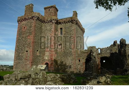 A view of the main tower building at Balvaird castle