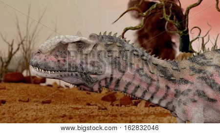Dinosaur. Prehistoric Jungle, landscape, valley with Dinosaurs. 3d render
