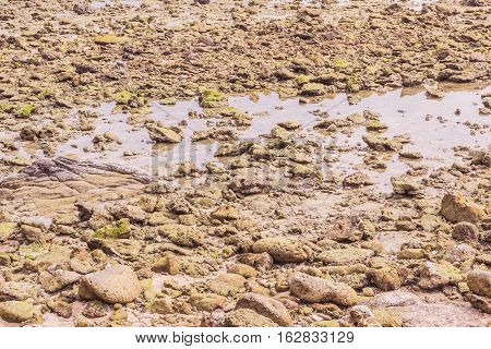 Rock exposed and sea water when low tide at Kalim beach Phuket Thailand. It an be used as background