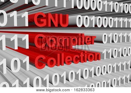 GNU Compiler Collection in the form of binary code, 3D illustration