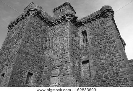An external view of the tower building at Balvaird castle