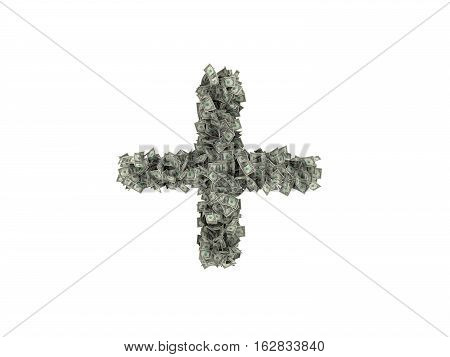 digits and characters from dollars. dollars .isolate on white background. 3d rendering