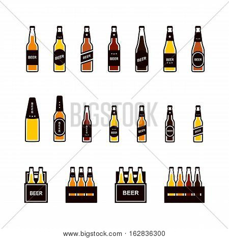 Beer bottle, box colored icon set. Vector