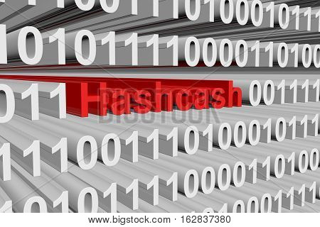 Hashcash in the form of binary code, 3D illustration