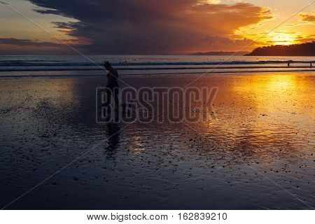 Beautiful sunset on the beach. Time Golden