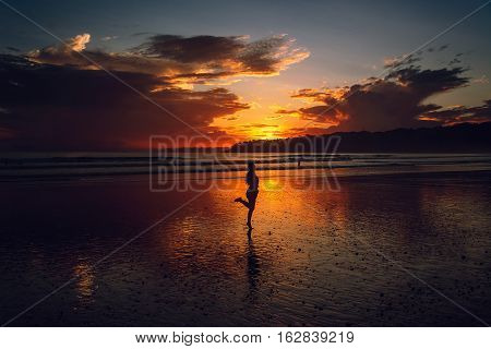 Beautiful sunset on the beach. Time Golden
