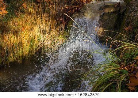 Scenic Mountain Autumn Landscape With River And   Watergfalls, Peloponnese, Greece