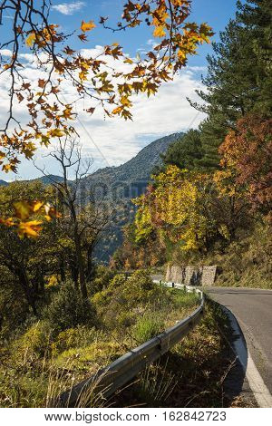 Scenic Mountain Autumn Landscape Near  Village Langadia, Peloponnese, Greece