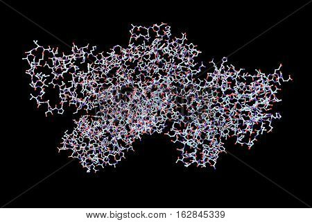 Lethal toxin of anthrax bacterium Bacillus anthracis isolated on black background, 3D illustration. Molecular background