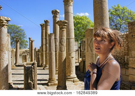 girl among the ruins of the ancient city