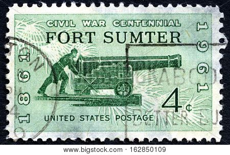 UNITED STATES OF AMERICA - CIRCA 1961: A used postage stamp from the USA depicting commemorating the first battle of the American Civil War at Fort Sumter circa 1961.