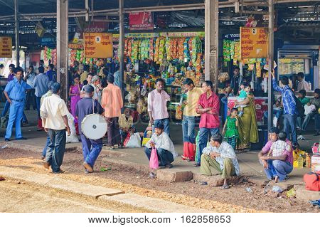 Margao, India - November 13, 2012: Bus stop in Margao Goa India. Bus station located on the main road to the Old Goa and Dudhsagar Waterfall - famous tourist attractions