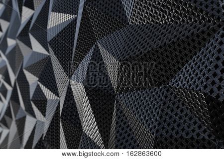Metallic chain armor abstract geometric triangular background. 3D rendering