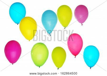 Colorful balloons flying on light background, fun
