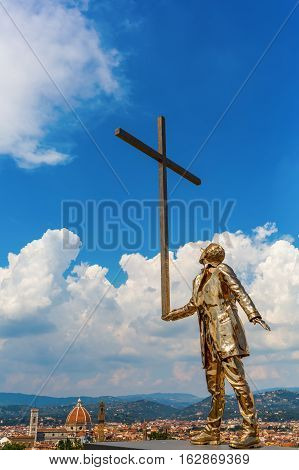 Golden Sculpture At The Forte Di Belvedere In Florence, Italy