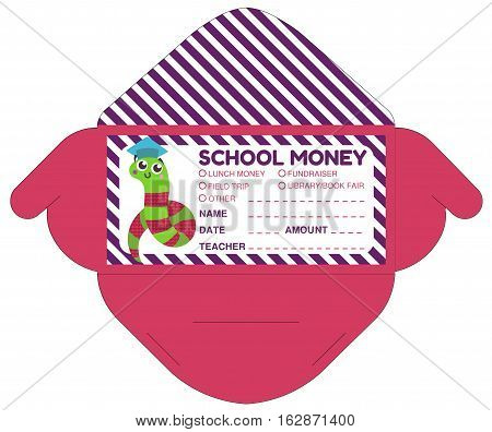 Personalized school money envelop with teacher notes.Funny exotic animal.Vector template packet