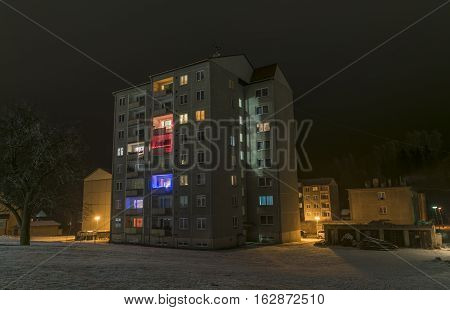 Stare Mesto Pod Sneznikem Town In Winter Christmas Night