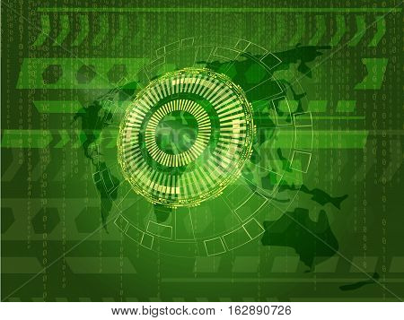 Abstract tech binary code and earth. green background