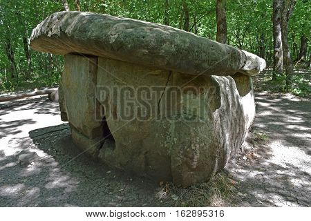Big Shapsug dolmen. A megalytic construction in the woods of Kuban.