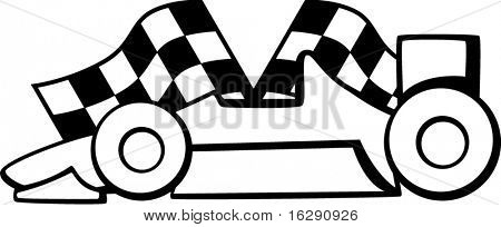course de voiture avec des drapeaux à damier en arrière-plan