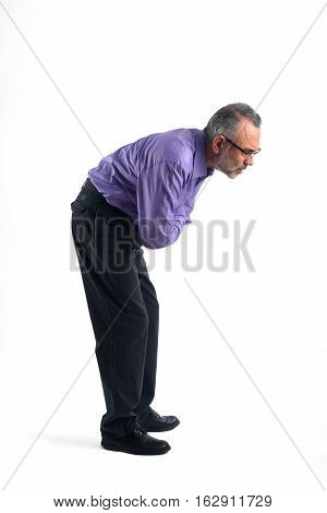 Man looking for a thing he has lost with white background