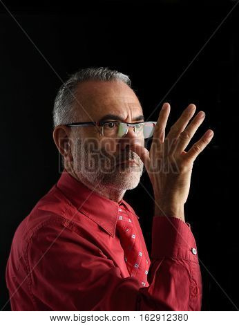 middle man Mocking with a black background