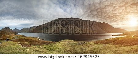 Beautiful Sunset Landscape Image Of Wast Water And Mountains In Lkae District In Autumn In England