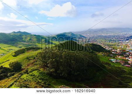 Road TF-12 in Anaga Rural Park - evergreen valley on norteast of Tenerife Canary Islands winter travel destination