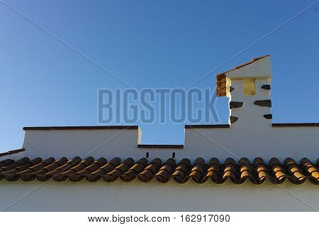 Decorative roof chimney and house roof on Tenerife Spain close up