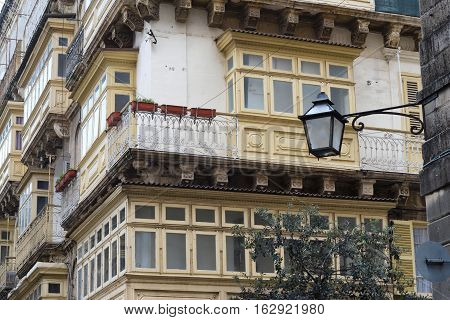 Maltese Architecture with Balconies and Windows Valletta City Malta