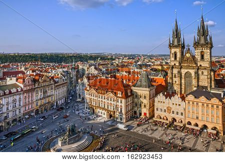 Prague, Czech Republic. Old Town Staromestska square. Church of our Lady Tyn