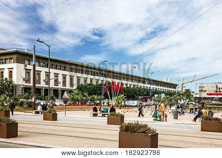 Casablanca, Morocco - May 9, 2016: Casablanca city central  town squre