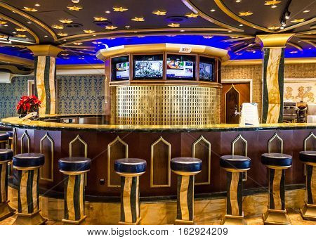 Cruise liner Costa Mediterranea - May 9, 2016: Modern bar interior in Cruise liner Costa Mediterranea