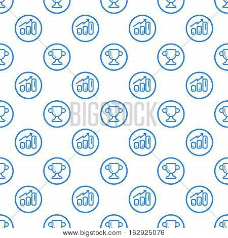 Vector illustration of seamless pattern with blue icons in flat line style. Linear cup and churt. Use in web project applications, posters and banners. Outline isolated object.
