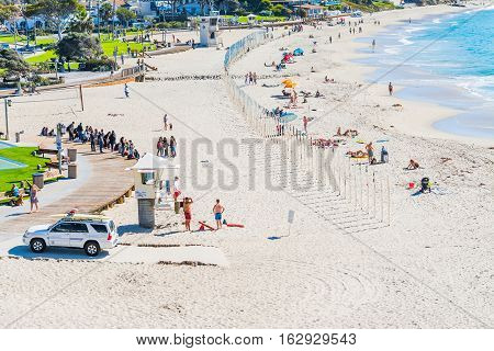 Laguna Beach California - november 03 2016: People in Laguna Beach shoreline