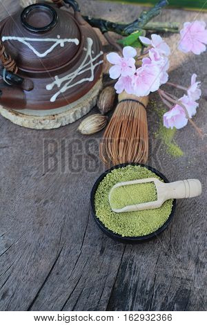 Matcha green tea and powder Japanese tea