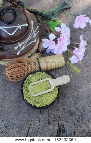 Matcha green tea and powder Japanese tea