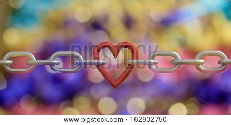 3D Rendering Heart In A Chain On Bokeh Background