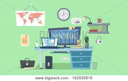 Working Place Modern Office Interior Design Vector Illustration EPS10
