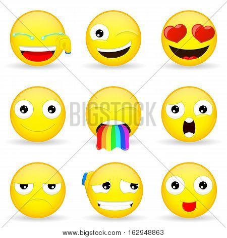 Emoji set. Emoticon set. Cartoon style. Eps 10.