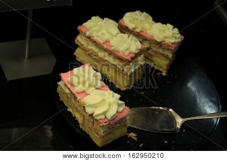 Fresh made Tompouce multilayered pastry in Belgium and the Netherlands