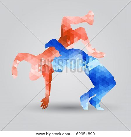 illustration triangle silhouette of Greek Roman wrestling