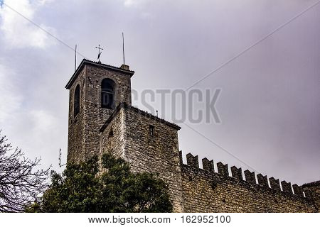 Guaita fortress bell tower in San Marino on Mount Titano