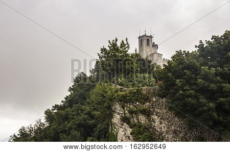 Guaita fortress bell tower in San Marino on Mount Titano
