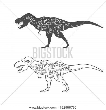 Dinosaurs illustration with cut scheme on white background. Vector illustration