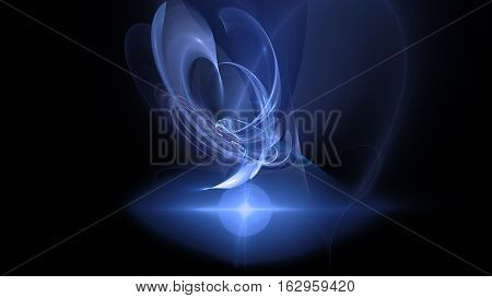 Blue curves and waves abstract background in dark