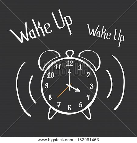 Wake Up Alarm Clock Lettering Poster. Hand Drawn Vector Design Element