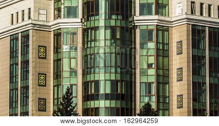 Building, fragment of modern building, modern office building, modern architecture, building with an orament, contemporary building